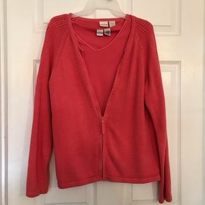 Cherokee 2 pc Pink Zip Front Sweater with V-Neck Shell Tank